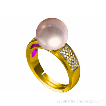 Wholesale Customized colour 925 sterling silver ring with fresh water pearl&CZ stones 3D Mould